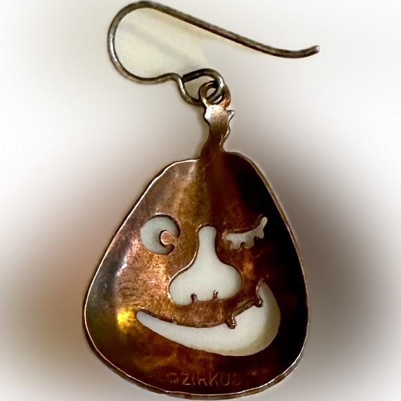 VTG RARE ZIRKUS JACK-O-LANTERN PUMPKIN COPPER SILVER EARRINGS HALLOWEEN 1.25” - Picture 6 of 8